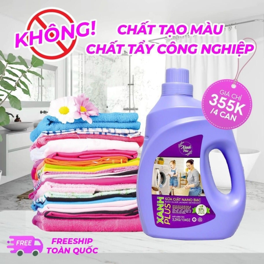 Sữa giặt nano bạc Xanh Plus 1 thùng 4 can 3,2 Lít